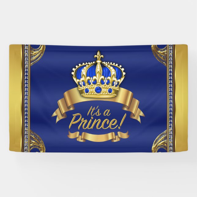 Royal Blue Gold Crown Blue Prince Baby Dusche Banner (Horizontal)
