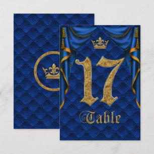 Royal Blue Gold Crown Hochzeit Tisch Nummer 17 Einladung