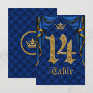 Royal Blue Gold Crown Mariage Numéro de Table 14