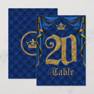 Royal Blue Gold Crown Mariage Numéro de Table 20