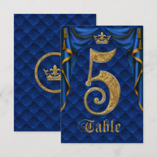 Royal Blue Gold Crown Mariage Numéro de Table 5