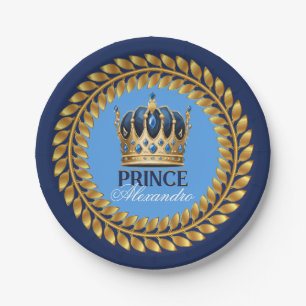 Royal Blue Gold Crown Prince Baby Dusche/Geburtsta Pappteller