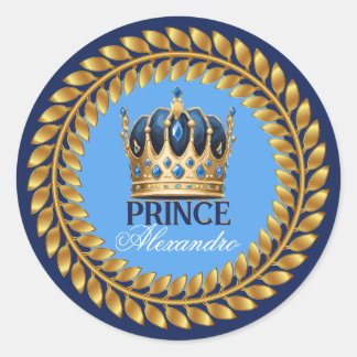 Royal Blue Gold Crown Prince Baby Dusche/Geburtsta Runder Aufkleber
