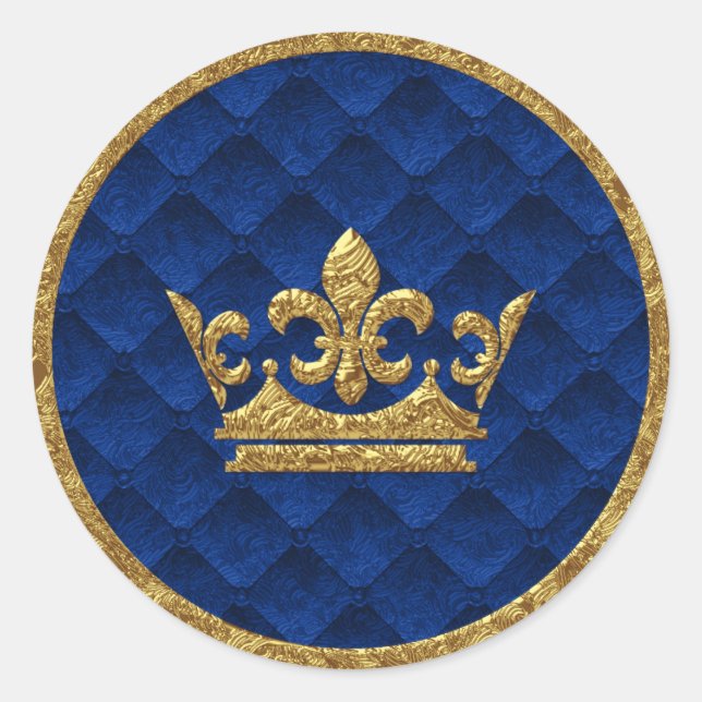 Royal Blue & Gold Crown Storybook Gastgeschenk Hoc Runder Aufkleber (Vorderseite)