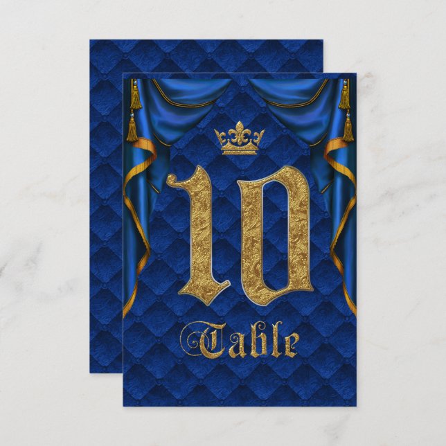 Royal Blue Gold Crown Wedding Tischnummer 10 (Vorne/Hinten)
