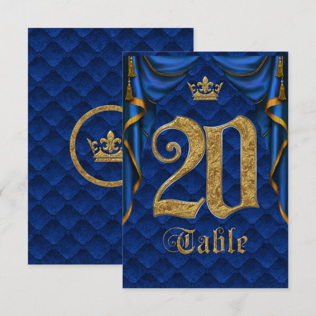 Royal Blue Gold Crown Wedding Tischnummer 20 (Vorne/Hinten)