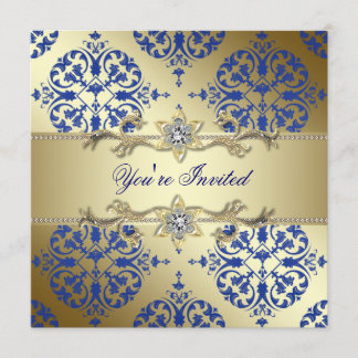 Royal Blue Gold Damask Party Einladungen