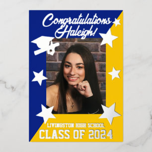 Royal Blue & Gold Diagonal Abschluss Silver Folieneinladung