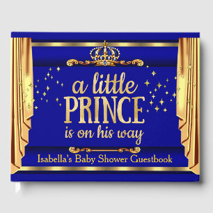 Royal Blue Gold Drapes Prince Baby Dusche Gästebuch