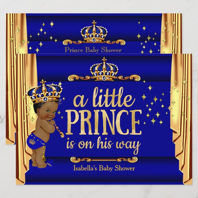 Royal Blue Gold Drapes Prince Baby Shower Ethnic L Einladung (Vorne/Hinten)