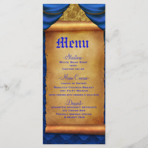 Royal Blue Gold Drapes Scroll Menu Mariage