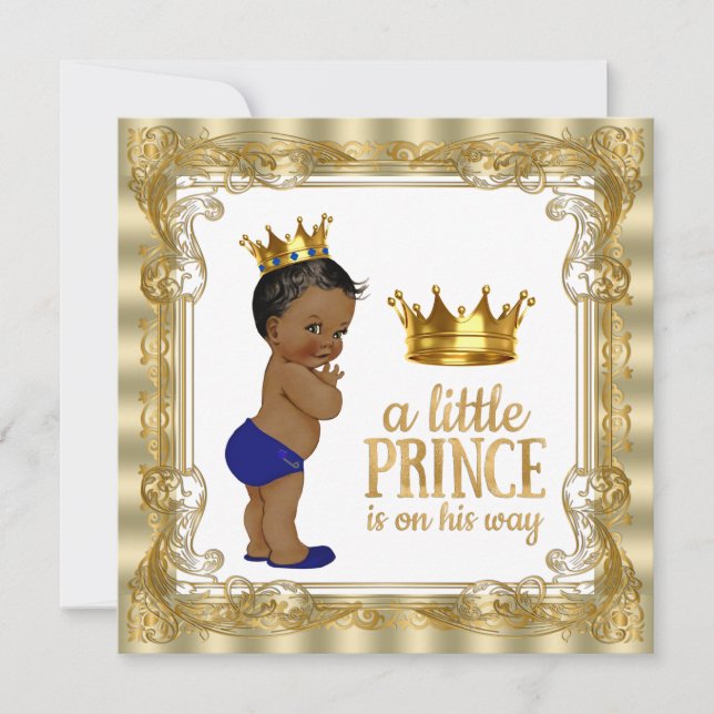 Royal Blue Gold Ethnic Prince Baby Dusche Einladung (Vorderseite)