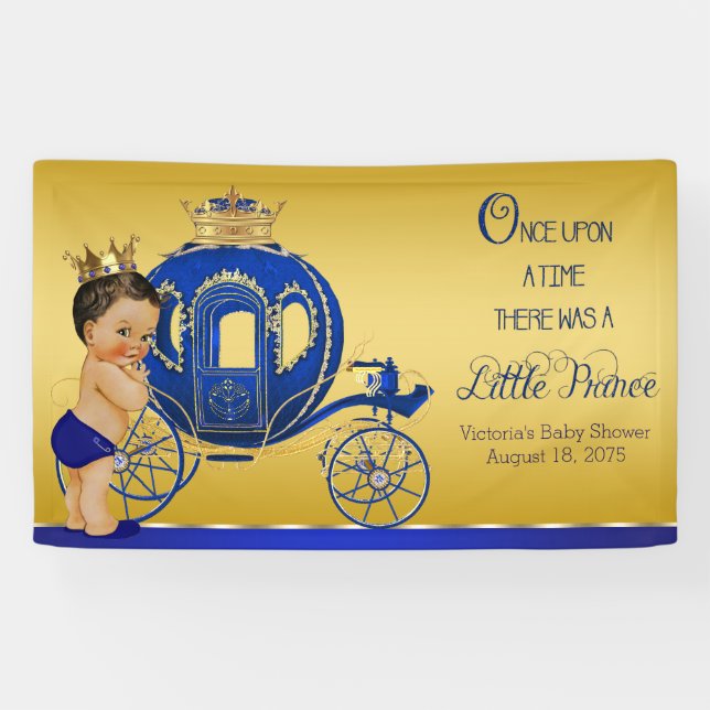 Royal Blue Gold Ethnic Prince Carriage Baby Dusche Banner (Horizontal)