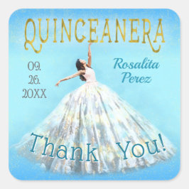 Royal Blue Gold Extravagant Dress Quinceanera Viel Quadratischer Aufkleber