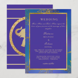 Royal Blue & Gold - farbenfrohe Hochzeitseinladung Einladung