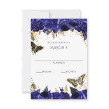 Royal Blue Gold Floral Butterfets Quinceanera