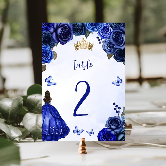 Royal Blue Gold Floral Princess Quinceañera Tischnummer (Von Creator hochgeladen)