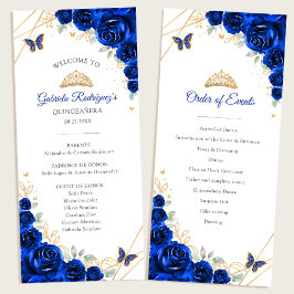 Royal Blue Gold Floral Quinceanera Programm