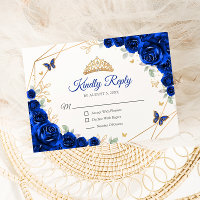 Royal Blue Gold Floral Quinceanera Réponse