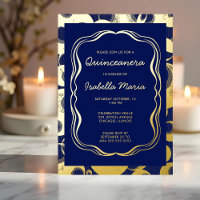 Royal Blue Gold Foil Quinceañera Invitation tendan
