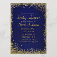 Royal Blue & Gold Glitzer Glam Modern Baby Dusche