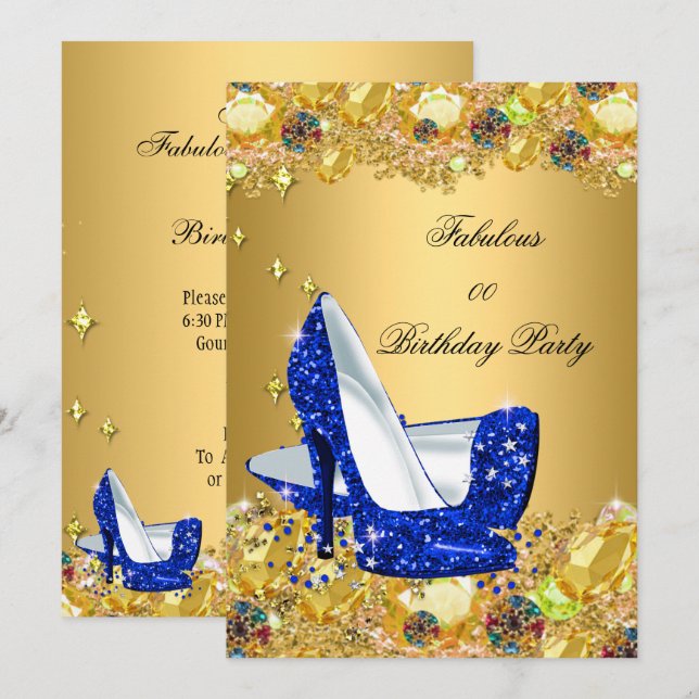 Royal Blue Gold Glitzer High Heels Fantastisches P Einladung (Vorne/Hinten)