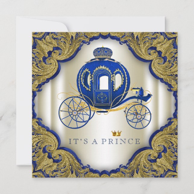 Royal Blue Gold Glitzer Prince Baby Dusche Einladung (Vorderseite)