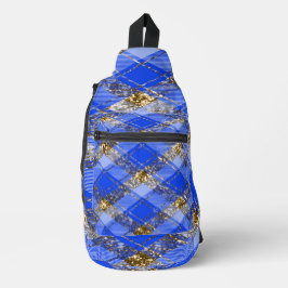 ROYAL BLUE & GOLD GLITZER SEHEN KARIERTES PATTER A CROSSBODY BAG