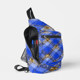 ROYAL BLUE & GOLD GLITZER SEHEN KARIERTES PATTER A CROSSBODY BAG