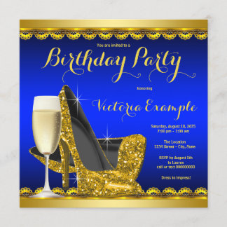 Royal Blue Gold High Heels Geburtstagsparty Einladung