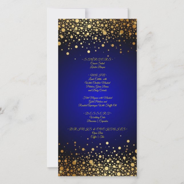 Royal Blue Gold Hochzeit beliebtes Menü Save The Date (Vorderseite)