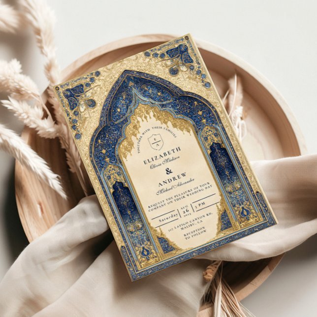 Royal Blue Gold Islamic Wedding Einladung (Von Creator hochgeladen)