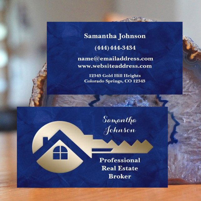 Royal Blue Gold Key Real Anwesen Business Card Visitenkarte (Von Creator hochgeladen)