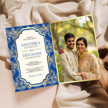 Royal Blue Gold Lace QR Code Foto Indian Wedding