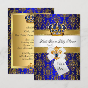 Royal Blue Gold Little Prince Crown Baby Dusche Einladung