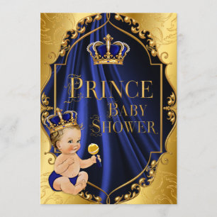Royal Blue & Gold Little Prince Crown Einladung