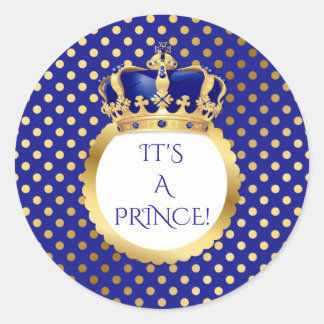 Royal Blue & Gold Little Prince Crown Runder Aufkleber