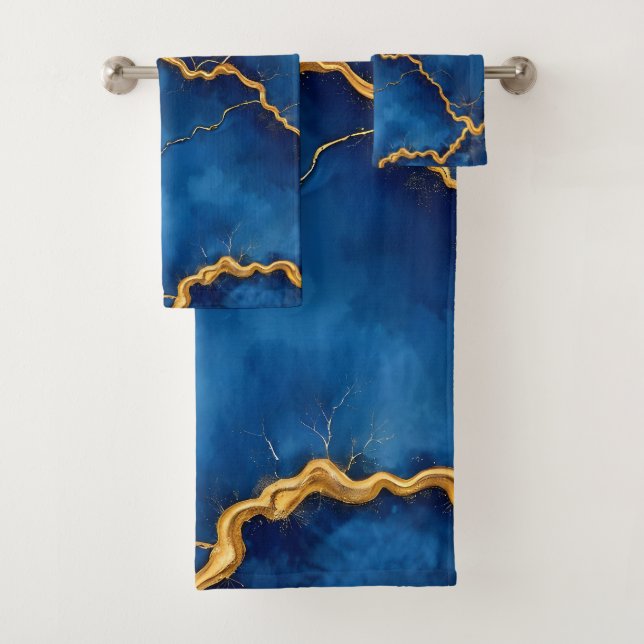 Royal Blue Gold Marble Collection Badhandtuch Set (Insitu)