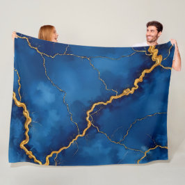 Royal Blue Gold Marble Collection Fleecedecke