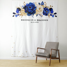 Royal Blue Gold Metallic Floral Wedding Tapestes Wandteppich