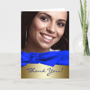 Royal Blue Gold Photo Quinceanera Merci Cartes