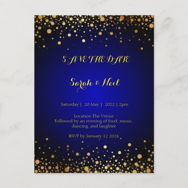 Royal Blue Gold Popular Save the Date  Postkarte (Vorderseite)