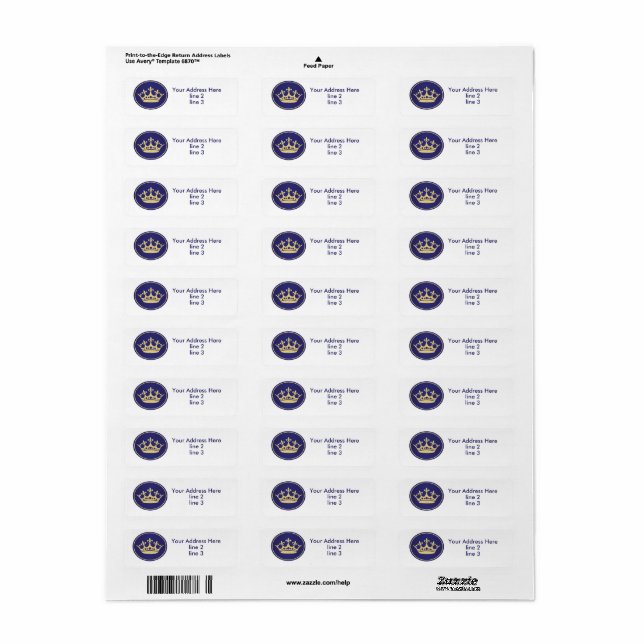Royal Blue Gold Prince Address Labels (Vorne)