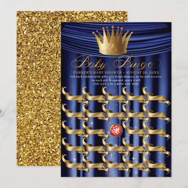 Royal Blue Gold Prince Baby Bingo Einladung (Vorne/Hinten)