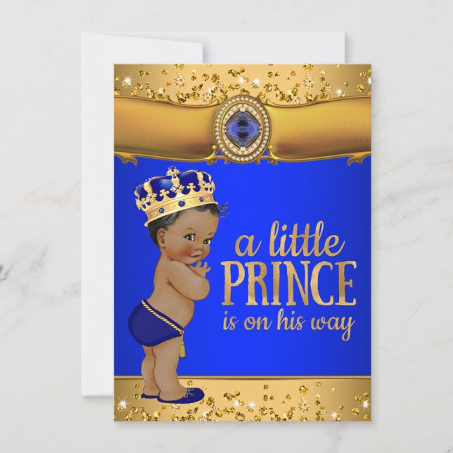 Royal Blue Gold Prince Baby Dusche Einladung (Vorderseite)