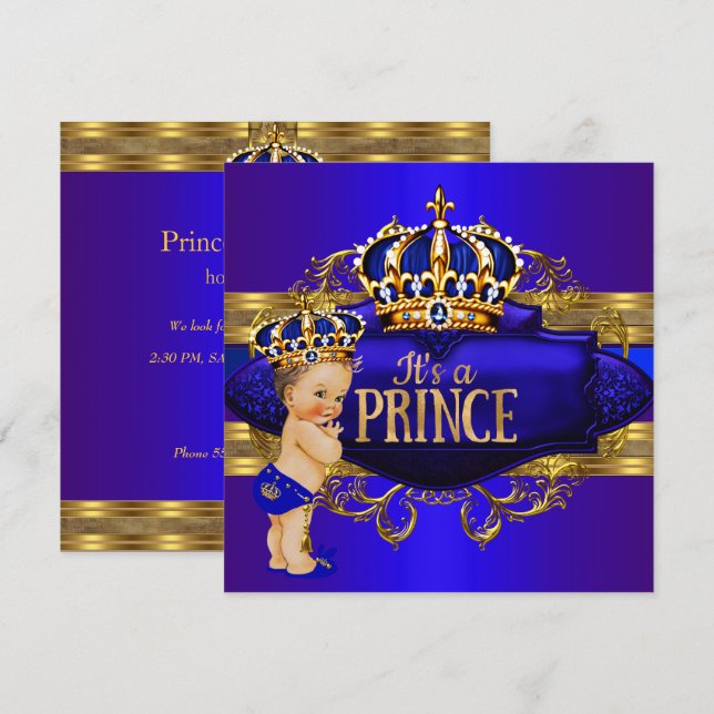 Royal Blue Gold Prince Baby Dusche Einladung (Vorne/Hinten)