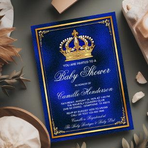 Royal Blue Gold Prince Baby Dusche Einladung