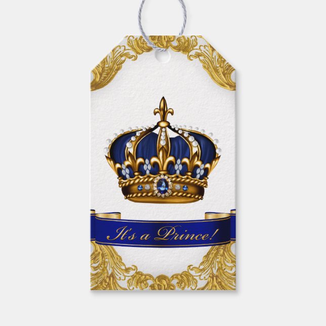 Royal Blue Gold Prince Baby Dusche Geschenkanhänger (Vorderseite)