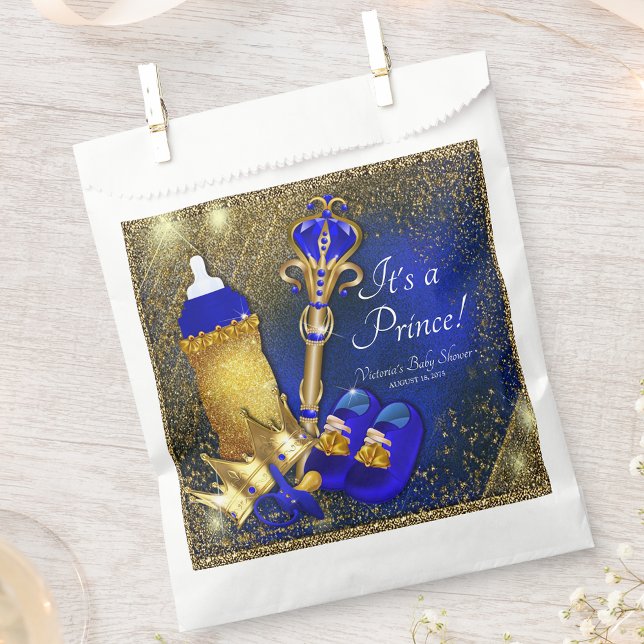 Royal Blue Gold Prince Baby Dusche Geschenktütchen (You can add text to personalize these pretty prince baby shower favor bags.)