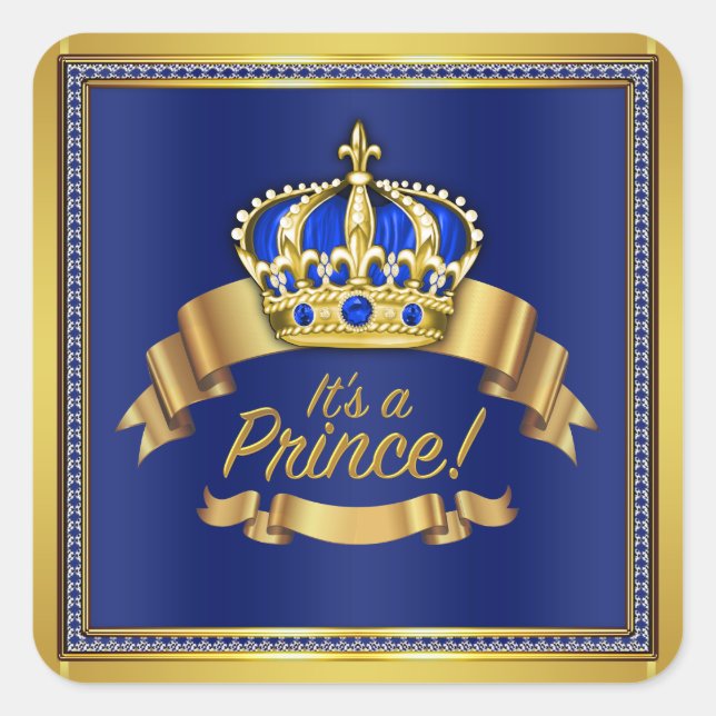 Royal Blue Gold Prince Baby Dusche Quadratischer Aufkleber (Vorderseite)